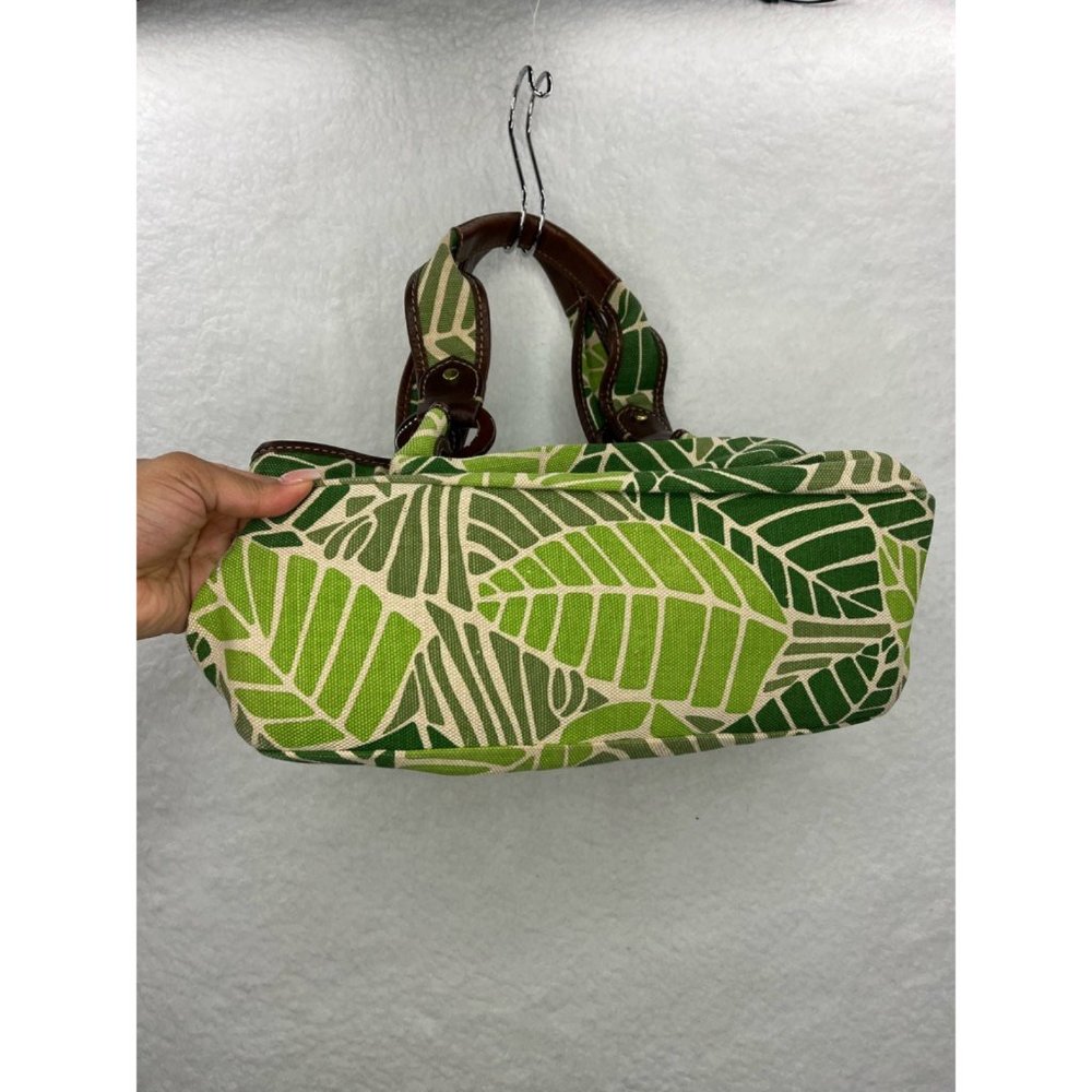 Fossil Womens Shoulder Bag Green Brown Floral Leaves Magnetic Canvas Pocket M - Picture 5 of 11